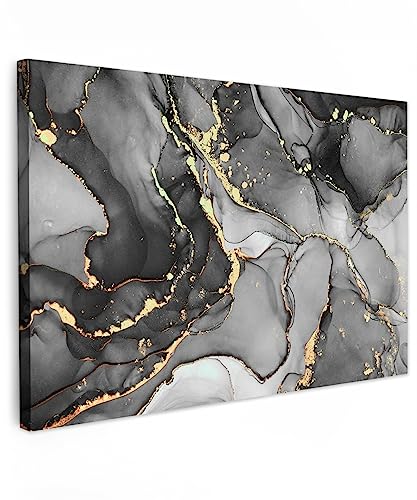 MuchoWow© Wandbilder 90x60 cm Schlafzimmer Home Goldene Deko Wohnung Bild Wohnzimmer Fotoleinwand Wand Bilder Leinwand Wall Decor Marmor - Schwarz - Gold - Grau von MuchoWow