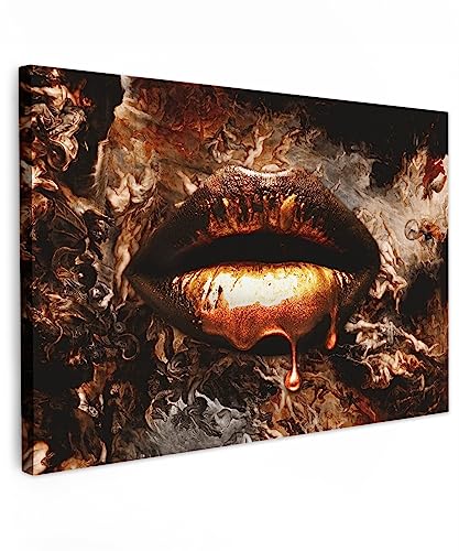 MuchoWow© Wandbilder 90x60 cm Schlafzimmer Home Goldene Deko Wohnung Bild Wohnzimmer Fotoleinwand Wand Bilder Leinwand Wall Decor Wanddeko Gold - Lippen - Kunst Druck von MuchoWow