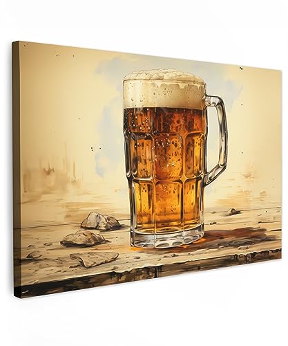 MuchoWow© Wandbilder 90x60 cm Wohnzimmer Wanddeko Schlafzimmer Zimmerdeko Fotowand Zimmer Deko Wand Dekoration Wall Art Vintage - Bier - Becher - Holz - Tisch - Getränk von MuchoWow