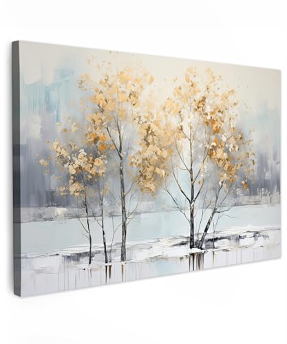 MuchoWow© Wandbilder 90x60 cm Wohnzimmer Wanddeko Schlafzimmer Zimmerdeko Fotowand Zimmer Deko auf Wand Dekoration Wall Art Baum - Herbst - Gold - Winter von MuchoWow