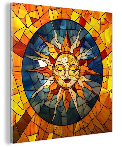 MuchoWow© Wandbilder Glas 30x30 cm Schlafzimmer Home Deko Wohnung Bild Wohnzimmer Wand Glasbilder Leinwand Wall Decor Mosaik - Sonne - Gelb - Kreis von MuchoWow