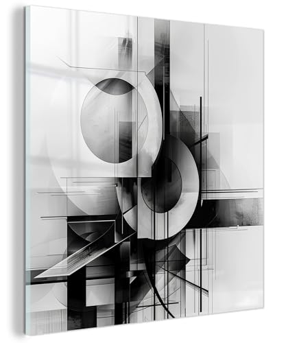 MuchoWow© Wandbilder Glas 50x50 cm Schlafzimmer Home Deko Wohnung Bild Wohnzimmer Wand Glasbilder Leinwand Wall Decor Abstrakt - Kunst - Modern - Schwarzweiß von MuchoWow