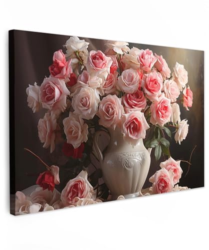 MuchoWow© Wandbilder Groß 120x80 cm XXL Schlafzimmer Home Deko Wohnung Bild Wohnzimmer Fotoleinwand Wand Bilder Leinwand Wall Decor Blumen - Rosen - Vase - Stilleben - Blumenstrauß von MuchoWow