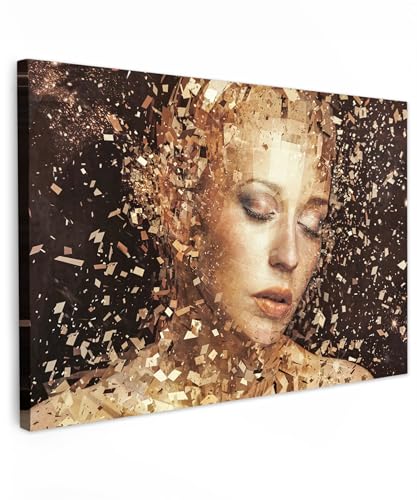 MuchoWow© Wandbilder Groß 120x80 cm XXL Schlafzimmer Home Deko Wohnung Bild Wohnzimmer Fotoleinwand Wand Bilder Leinwand Wall Decor Frau - Gold - Porträt - Kunst - Luxus von MuchoWow