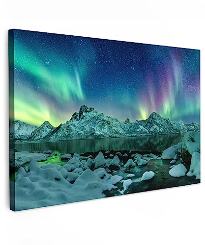 MuchoWow© Wandbilder Groß 120x80 cm XXL Schlafzimmer Home Deko Wohnung Bild Wohnzimmer Fotoleinwand Wand Bilder Leinwand Wall Decor Landschaftsbilder - Meer - Eis - Nordlicht - Winter - Natur von MuchoWow