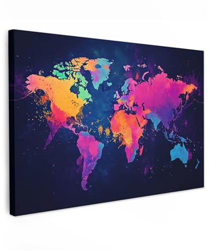 MuchoWow© Wandbilder Groß 120x80 cm XXL Schlafzimmer Home Deko Wohnung Bild Wohnzimmer Fotoleinwand Wand Bilder Leinwand Wall Decor Weltkarte - Bunt - Graffiti von MuchoWow