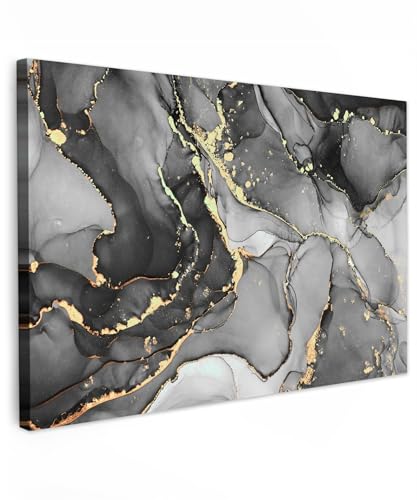MuchoWow© Wandbilder Groß 120x80 cm XXL Schlafzimmer Home Goldene Deko Wohnung Bild Wohnzimmer Fotoleinwand Wand Bilder Leinwand Wall Decor Marmor - Schwarz - Gold - Grau von MuchoWow