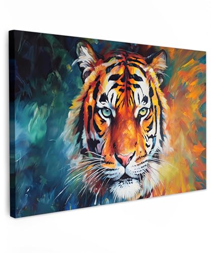 MuchoWow© Wandbilder Groß 120x80 cm XXL Wohnzimmer Wanddeko Schlafzimmer Zimmerdeko Fotowand Zimmer Deko Wand Dekoration Wall Art Kunstdruck - Bunt - Tiger - Tiere - Öl - Kunst von MuchoWow