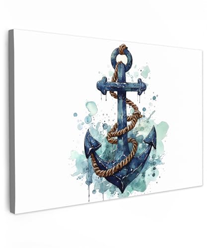 MuchoWow© Wandbilder Groß 120x80 cm XXL Wohnzimmer Wanddeko Schlafzimmer Zimmerdeko Fotowand Zimmer Deko Wand Dekoration Wall Art Maritime - Anker - Blau - Weiß - Maritim von MuchoWow