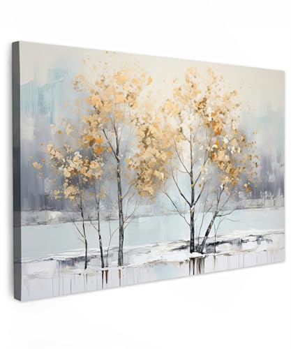 MuchoWow© Wandbilder Groß 120x80 cm XXL Wohnzimmer Wanddeko Schlafzimmer Zimmerdeko Fotowand Zimmer Deko auf Wand Dekoration Wall Art Baum - Herbst - Gold - Winter von MuchoWow