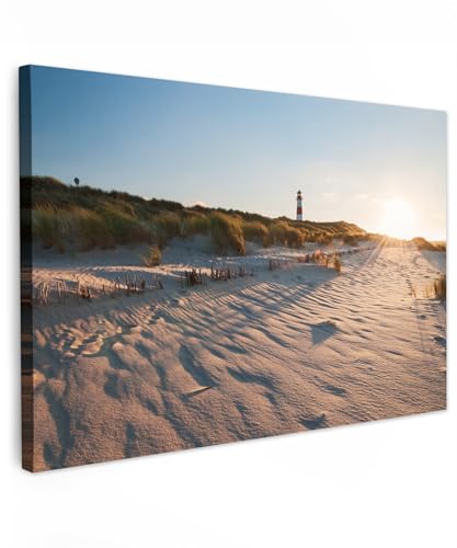 MuchoWow© Wandbilder Groß 120x80 cm XXL Wohnzimmer Wanddeko Schlafzimmer Zimmerdeko Fotowand Zimmer Deko auf Wand Dekoration Wall Art Sonne - Dünen - Strand - Leuchtturm von MuchoWow