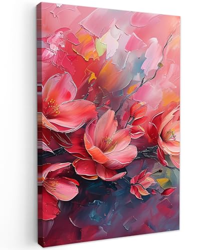 MuchoWow© Wandbilder Groß 80x120 cm XXL Schlafzimmer Home Deko Wohnung Bild Wohnzimmer Fotoleinwand Wand Bilder Leinwand Wall Decor Blumen - Rosa - Aquarell - Natur - Kunst von MuchoWow