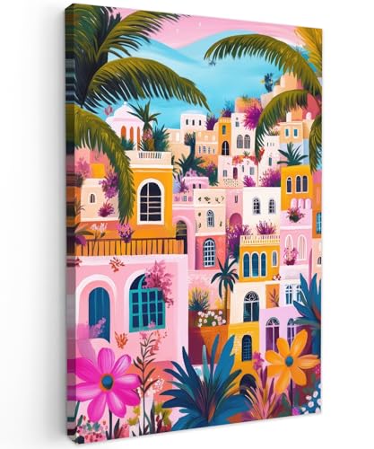 MuchoWow© Wandbilder Groß 80x120 cm XXL Schlafzimmer Home Deko Wohnung Bild Wohnzimmer Fotoleinwand Wand Bilder Leinwand Wall Decor Bunt - Rosa - Orange - Gelb - Blumen von MuchoWow