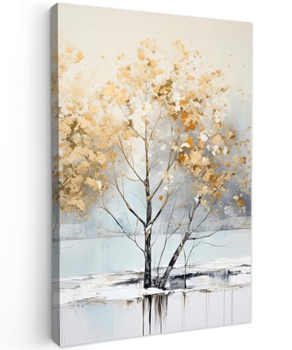 MuchoWow© Wandbilder Groß 80x120 cm XXL Wohnzimmer Wanddeko Schlafzimmer Zimmerdeko Fotowand Zimmer Deko auf Wand Dekoration Wall Art Baum - Herbst - Gold - Winter von MuchoWow