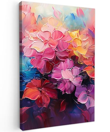 MuchoWow© Leinwandbild Groß 80x120 cm XXL Dekoration Wohnzimmer Bilder Pictures Wall Decoration Living Room Wohnungs Deko Moderne Bild Blumen - Rosa - Aquarell - Kunst von MuchoWow