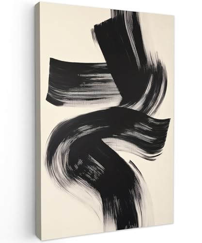 MuchoWow© Wandbilder Groß 80x120 cm XXL Wohnzimmer Wanddeko Schlafzimmer Zimmerdeko Wandgemälde Zimmer Deko auf Wand Dekoration Wall Art Streifen - Schwarz - Abstrakt von MuchoWow