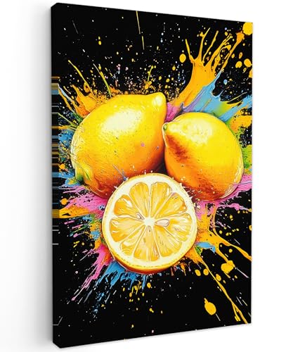 MuchoWow© Wandbilder Groß 80x120 cm XXL Wohnzimmer Wanddeko Schlafzimmer Zimmerdeko Wandgemälde Zimmer Deko auf Wand Dekoration Wall Art Zitrone - Graffiti - Bunt - Farbe - Modern von MuchoWow