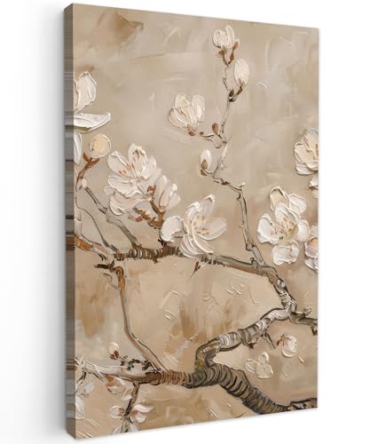 MuchoWow© Wandbilder Klein 20x30 cm Mini Schlafzimmer Home Deko Wohnung Bild Wohnzimmer Fotoleinwand Wand Bilder Leinwand Wall Decor Blumen - Modern - Beige - Weiß - Blüte von MuchoWow