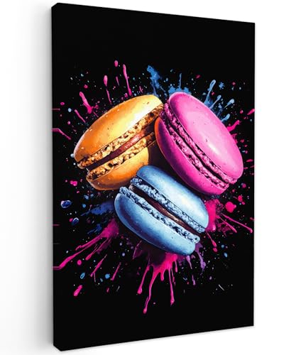 MuchoWow© Wandbilder Klein 20x30 cm Mini Schlafzimmer Home Deko Wohnung Bild Wohnzimmer Fotoleinwand Wand Bilder Leinwand Wall Decor Macarons - Dessert - Graffiti - Bunt - Rosa - Blau - Gelb von MuchoWow