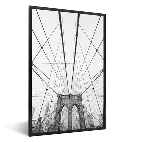 MuchoWow© Wandbilder mit Rahmen Wanddeko Bilder Wohnzimmer Moderne Zimmerdeko Geschenk Bilderrahmen Brooklyn-Brücke - Brücke - Architektur - Gebäude - New York - 40x60 cm von MuchoWow