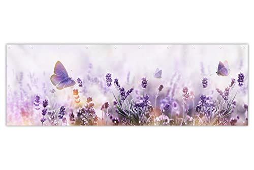 MuchoWow® Balkon Sichtschutz Sichtschutzmatte Balkonbanner Abdeckung für Terrasse Balkon Windschutz Blickdicht Wetterfest 300x100 cm Lavendel - Schmetterling - Natur von MuchoWow