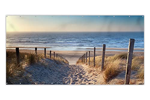 MuchoWow® Balkon Sichtschutz Sichtschutzmatte Balkonbanner Abdeckung für Terrasse Balkon Windschutz Blickdicht Wetterfest 300x130 cm Sand - Strand - Düne - Meer - Sommer von MuchoWow