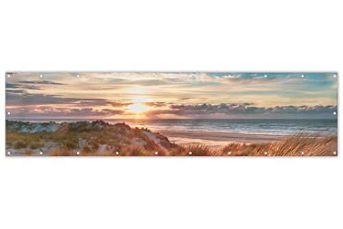 MuchoWow® Balkon Sichtschutz Sichtschutzmatte Balkonbanner Abdeckung für Terrasse Balkon Windschutz Blickdicht Wetterfest 300x85 cm Dünen - Nordsee - Sonnenuntergang - Niederlande - Ameland von MuchoWow