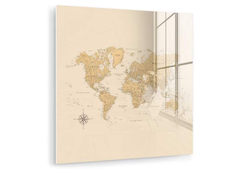 MuchoWow Acrylglasbild Weltkarte - Realistisch - Beige, Inkl. Aufhängung, Bilder auf Glas Wandbild, Wanddeko Wohnzimmer Badezimmer, 20x20 cm MuchoWow Acrylglasbild Weltkarte - Realistisch - Beige, Inkl. Aufhängung, Bilder auf Glas Wandbild, Wanddeko Wohnzimmer Badezimmer, 20x20 cm von MuchoWow