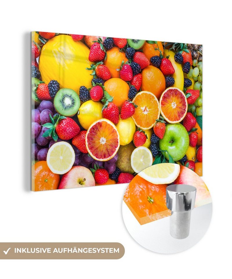 MuchoWow Acrylglasbild Apfel - Weintrauben - Obst, Inkl. Aufhängung, Glasbilder Wohnzimmer, Schlafzimmer, Flur & Esszimmer, 30x20 cm von MuchoWow