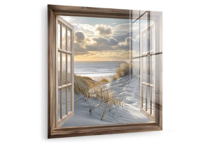 MuchoWow Acrylglasbild Aussicht - Strand - Dünen - Meer - Natur, Inkl. Aufhängung, Bilder auf Glas Wandbild, Wanddeko Wohnzimmer Badezimmer, 20x20 cm von MuchoWow