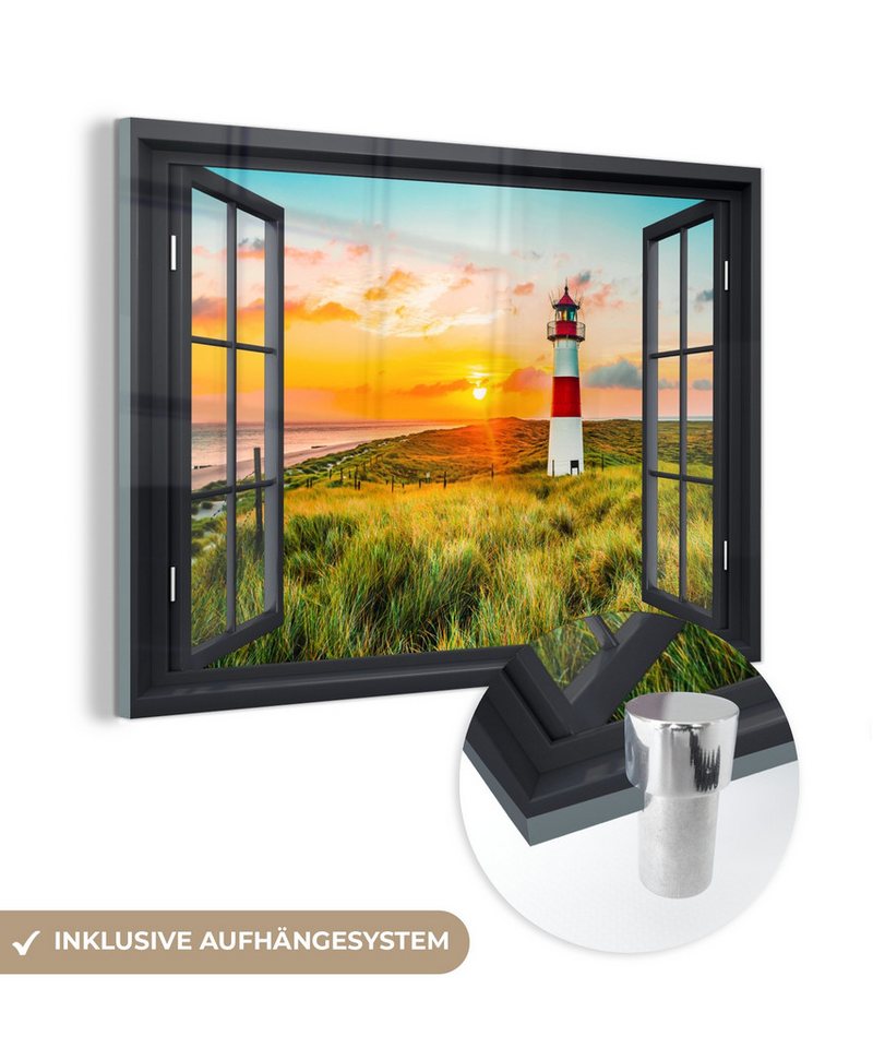 MuchoWow Acrylglasbild Ansichten - Leuchtturm - Landschaft - Natur - Ländlich - Fenster, Fotodruck (1 St), Glasbilder Wohnzimmer, Schlafzimmer, Flur & Esszimmer, 30x20 cm von MuchoWow