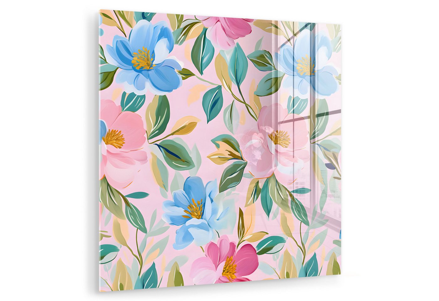 MuchoWow Acrylglasbild Blau - Rosa - Blumen, Inkl. Aufhängung, Bilder auf Glas Wandbild, Wanddeko Wohnzimmer Badezimmer, 20x20 cm MuchoWow Acrylglasbild Blau - Rosa - Blumen, Inkl. Aufhängung, Bilder auf Glas Wandbild, Wanddeko Wohnzimmer Badezimmer, 20x20 cm von MuchoWow