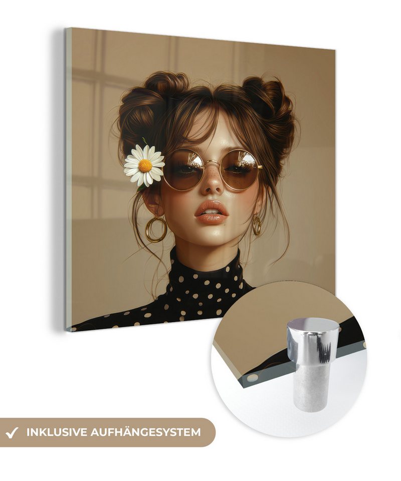 MuchoWow Acrylglasbild Frau - Beige - Blume - Modern - Porträt, Inkl. Aufhängung, Bilder auf Glas Wandbild, Wanddeko Wohnzimmer Badezimmer, 20x20 cm MuchoWow Acrylglasbild Frau - Beige - Blume - Modern - Porträt, Inkl. Aufhängung, Bilder auf Glas Wandbild, Wanddeko Wohnzimmer Badezimmer, 20x20 cm von MuchoWow