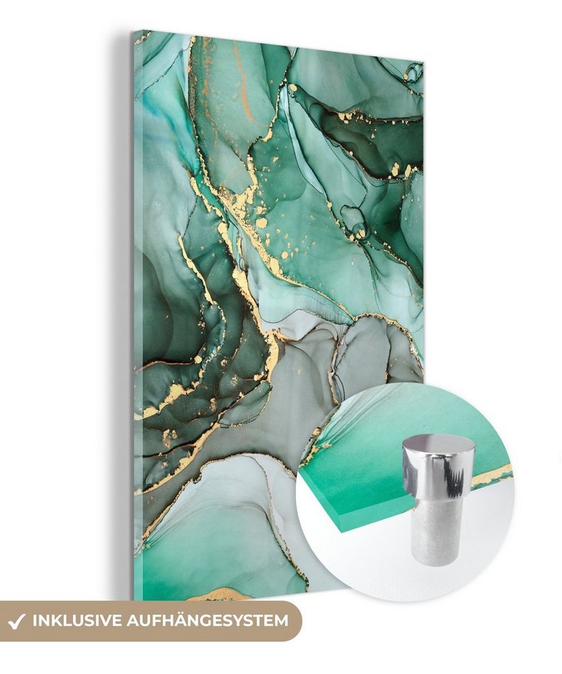 MuchoWow Acrylglasbild Gold - Marmor - Grün - Luxus - Marmoroptik - Grau, (1 St), Glasbilder - Bilder auf Glas Wandbild - Foto auf Glas - Wanddekoration von MuchoWow