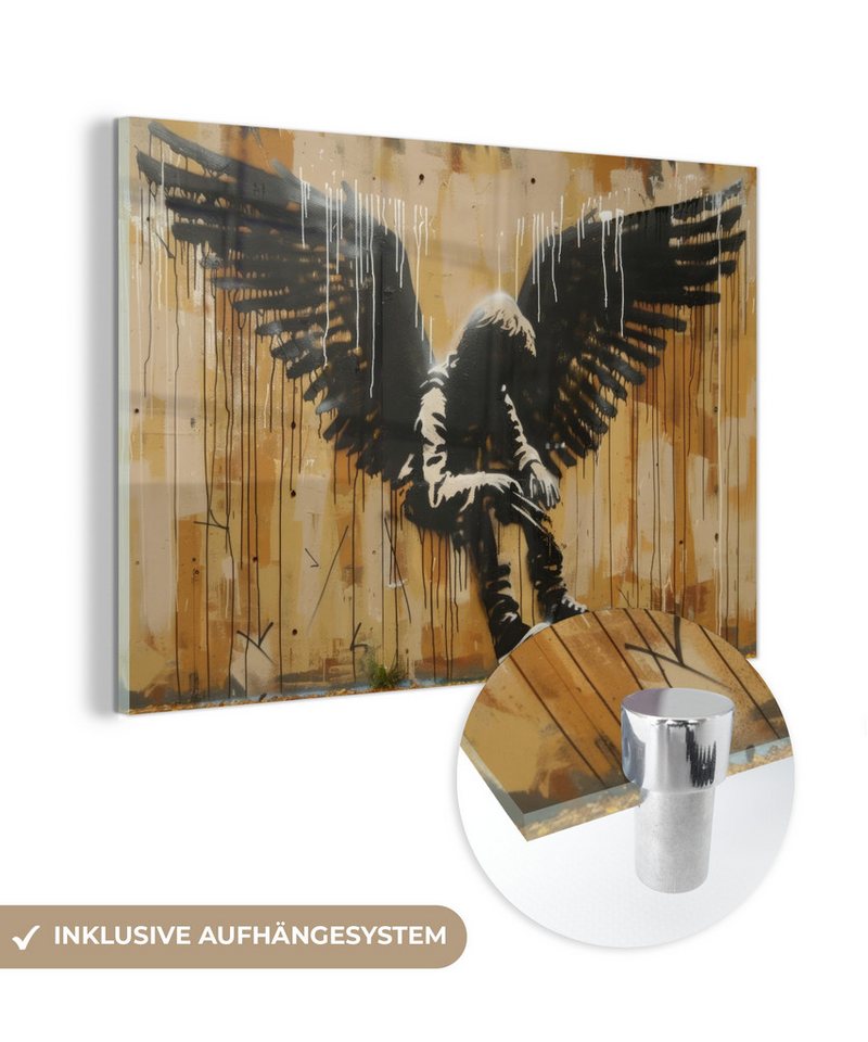 MuchoWow Acrylglasbild Graffiti - Kunst - Flügel - Straßenkunst - Banksy Style, Inkl. Aufhängung, Glasbilder Wohnzimmer & Schlafzimmer XXL, 120x80 cm MuchoWow Acrylglasbild Graffiti - Kunst - Flügel - Straßenkunst - Banksy Style, Inkl. Aufhängung, Glasbilder Wohnzimmer & Schlafzimmer XXL, 120x80 cm von MuchoWow