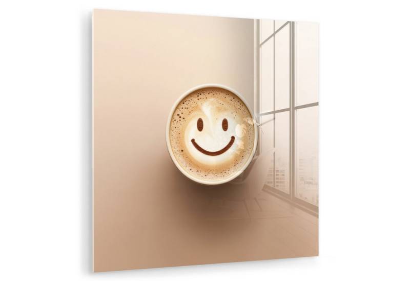 MuchoWow Acrylglasbild Kaffee - Milchschaum - Lächeln - Beige, Inkl. Aufhängung, Bilder auf Glas Wandbild, Wanddeko Wohnzimmer Badezimmer, 20x20 cm MuchoWow Acrylglasbild Kaffee - Milchschaum - Lächeln - Beige, Inkl. Aufhängung, Bilder auf Glas Wandbild, Wanddeko Wohnzimmer Badezimmer, 20x20 cm von MuchoWow