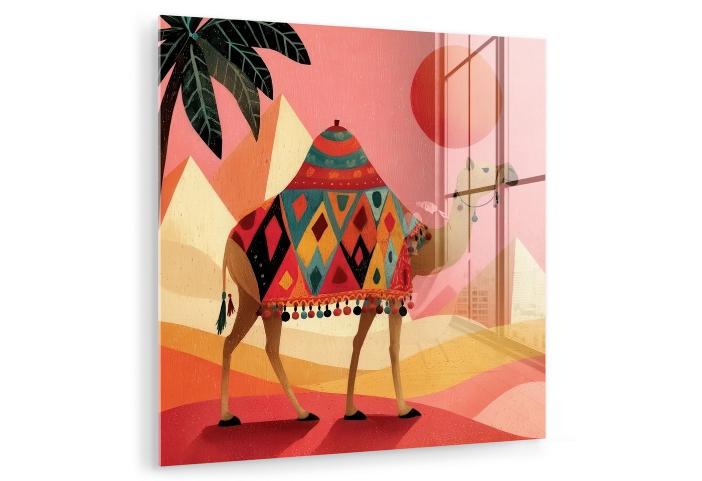 MuchoWow Acrylglasbild Kamel - Pyramiden - Rote Sonne, Inkl. Aufhängung, Bilder auf Glas Wandbild, Wanddeko Wohnzimmer Badezimmer, 20x20 cm MuchoWow Acrylglasbild Kamel - Pyramiden - Rote Sonne, Inkl. Aufhängung, Bilder auf Glas Wandbild, Wanddeko Wohnzimmer Badezimmer, 20x20 cm von MuchoWow
