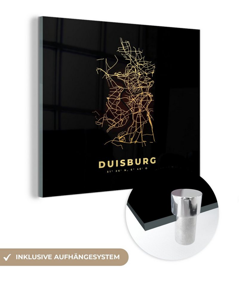 MuchoWow Acrylglasbild Karte - Duisburg - Gold - Stadtplan, (1 St), Glasbilder - Bilder auf Glas Wandbild - Foto auf Glas - Wanddekoration von MuchoWow