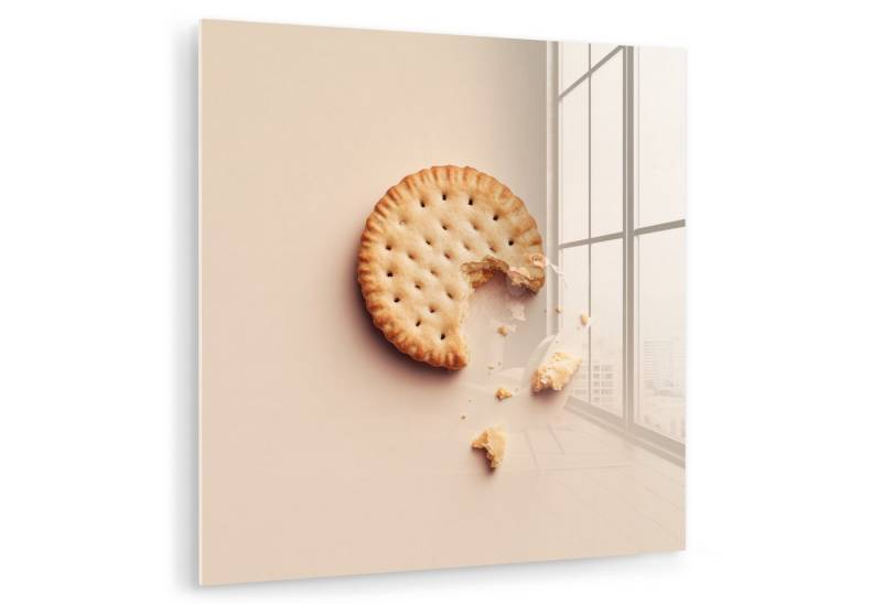 MuchoWow Acrylglasbild Keks - Krümel - beige, Inkl. Aufhängung, Bilder auf Glas Wandbild, Wanddeko Wohnzimmer Badezimmer, 20x20 cm von MuchoWow