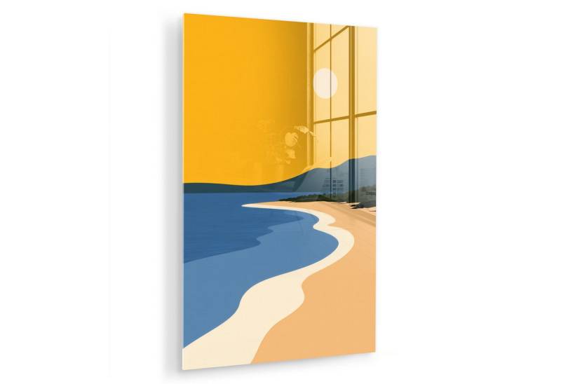 MuchoWow Acrylglasbild Küstenlinie - Orangefarbener Himmel - Vegetation, Inkl. Aufhängung, Dekorative Bild für Küche & Wohnzimmer auf Glas, 20x30 cm von MuchoWow