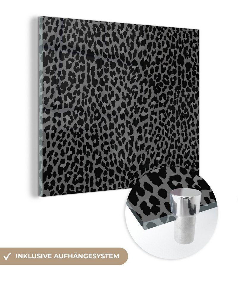 MuchoWow Acrylglasbild Leopard - Muster - Grau, Inkl. Aufhängung, Bilder auf Glas Wandbild, Wanddeko Wohnzimmer Badezimmer, 20x20 cm von MuchoWow