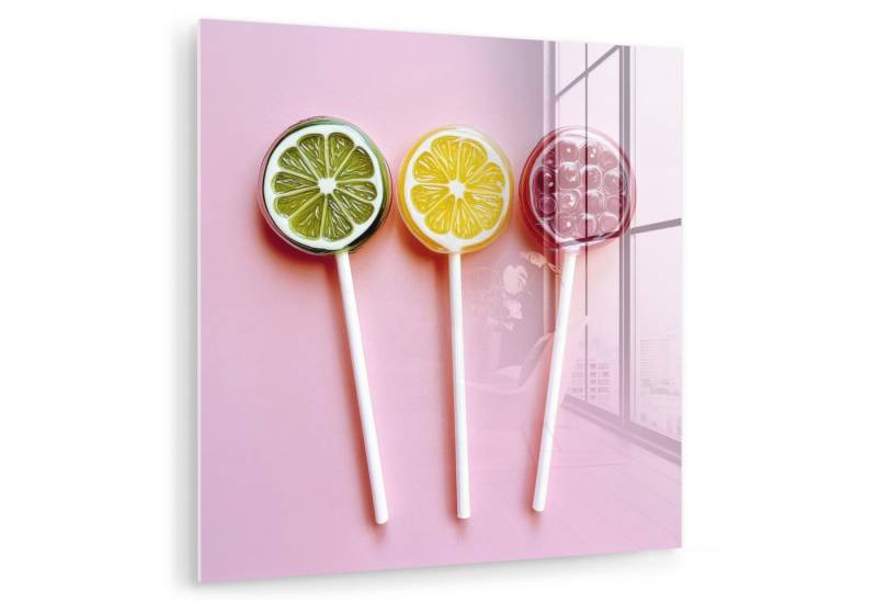 MuchoWow Acrylglasbild Lollipop - Bonbon - Zitrusfrucht, Inkl. Aufhängung, Bilder auf Glas Wandbild, Wanddeko Wohnzimmer Badezimmer, 20x20 cm von MuchoWow