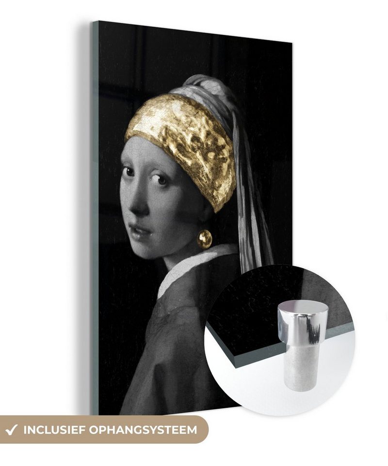 MuchoWow Acrylglasbild Mädchen mit einem Perlenohrring - Johannes Vermeer - Gold, Inkl. Aufhängung, Modern Bild auf glas Wohnzimmer Schlafzimmer, 60x90 cm MuchoWow Acrylglasbild Mädchen mit einem Perlenohrring - Johannes Vermeer - Gold, Inkl. Aufhängung, Modern Bild auf glas Wohnzimmer Schlafzimmer, 60x90 cm von MuchoWow