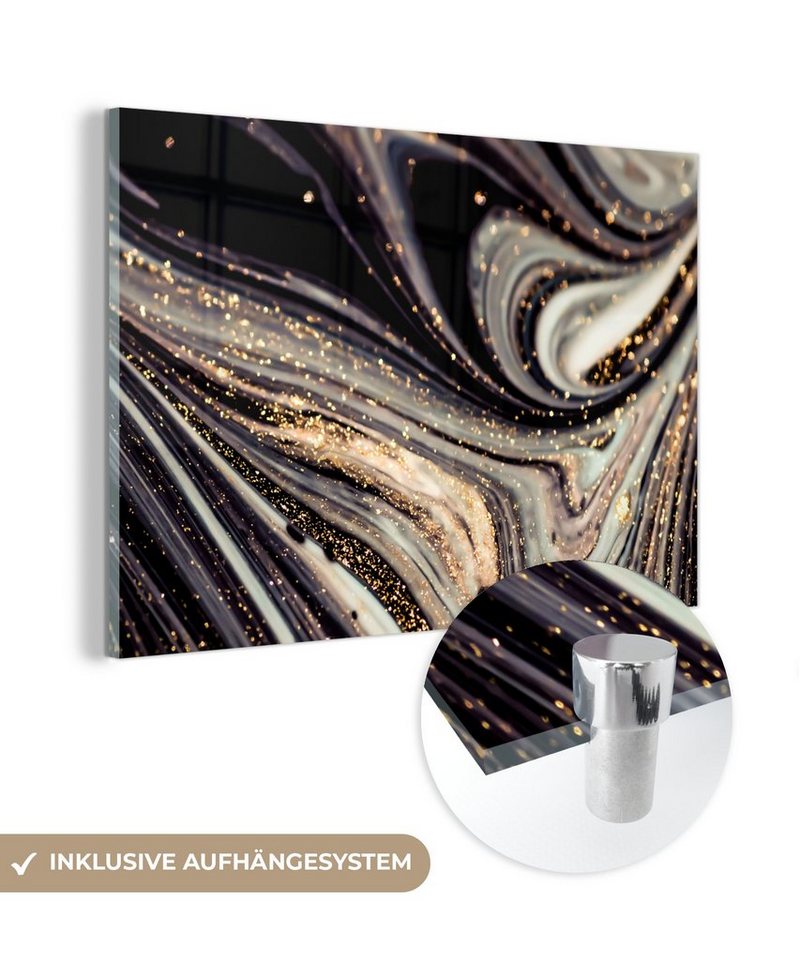 MuchoWow Acrylglasbild Marmoroptik - Schwarz - Gold - Weiß - Glitter - Marmor, Inkl. Aufhängung, Glasbilder Wohnzimmer, Schlafzimmer, Flur & Esszimmer, 60x40 cm MuchoWow Acrylglasbild Marmoroptik - Schwarz - Gold - Weiß - Glitter - Marmor, Inkl. Aufhängung, Glasbilder Wohnzimmer, Schlafzimmer, Flur & Esszimmer, 60x40 cm von MuchoWow