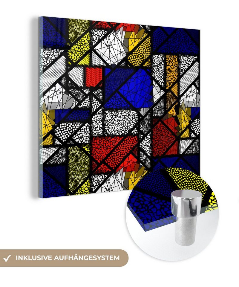 MuchoWow Acrylglasbild Mondrian - Glasmalerei - Alte Meister - Kunstwerk - Abstrakt - Malerei, (1 St), Glasbilder - Bilder auf Glas Wandbild - Foto auf Glas - Wanddekoration von MuchoWow