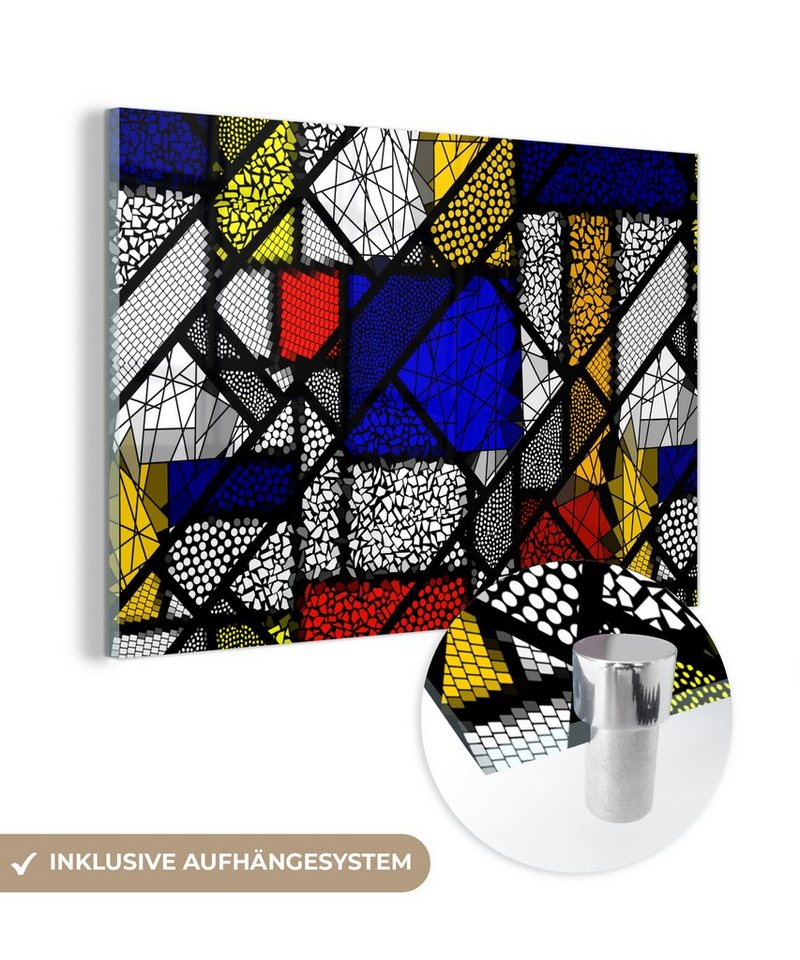 MuchoWow Acrylglasbild Mondrian - Glasmalerei - Alte Meister - Kunstwerk - Abstrakt - Malerei, (1 St), Glasbilder - Bilder auf Glas Wandbild - Foto auf Glas - Wanddekoration von MuchoWow