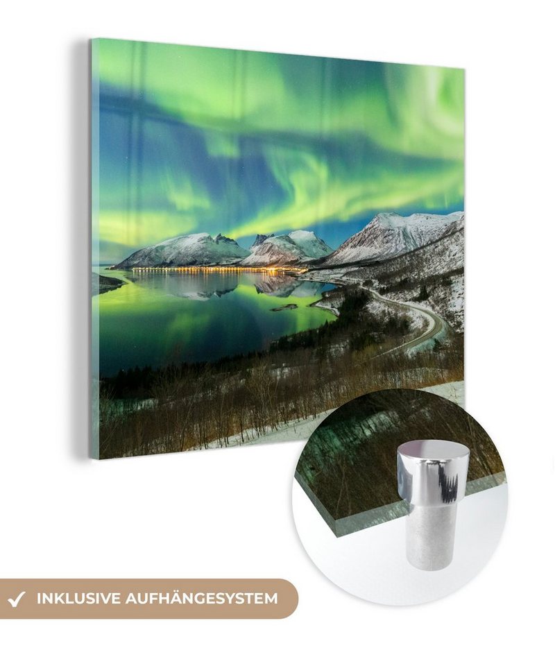 MuchoWow Acrylglasbild Nordlichter - Fjord - Norwegen, (1 St), Glasbilder - Bilder auf Glas Wandbild - Foto auf Glas - Wanddekoration von MuchoWow