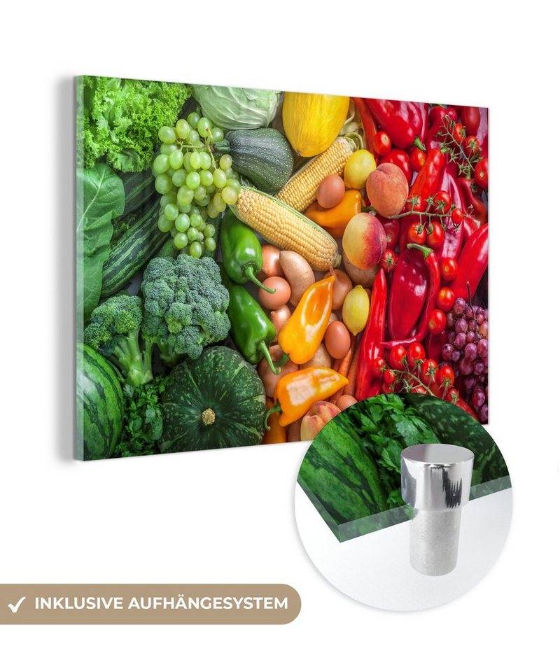 MuchoWow Acrylglasbild Obst - Gemüse - Regenbogen, Inkl. Aufhängung, Glasbilder Wohnzimmer, Schlafzimmer, Flur & Esszimmer, 30x20 cm von MuchoWow
