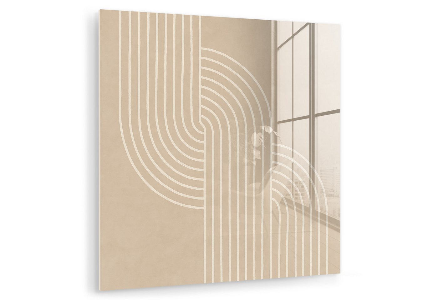 MuchoWow Acrylglasbild Parallele Linien - Leichte Textur - Beige, Inkl. Aufhängung, Bilder auf Glas Wandbild, Wanddeko Wohnzimmer Badezimmer, 20x20 cm von MuchoWow