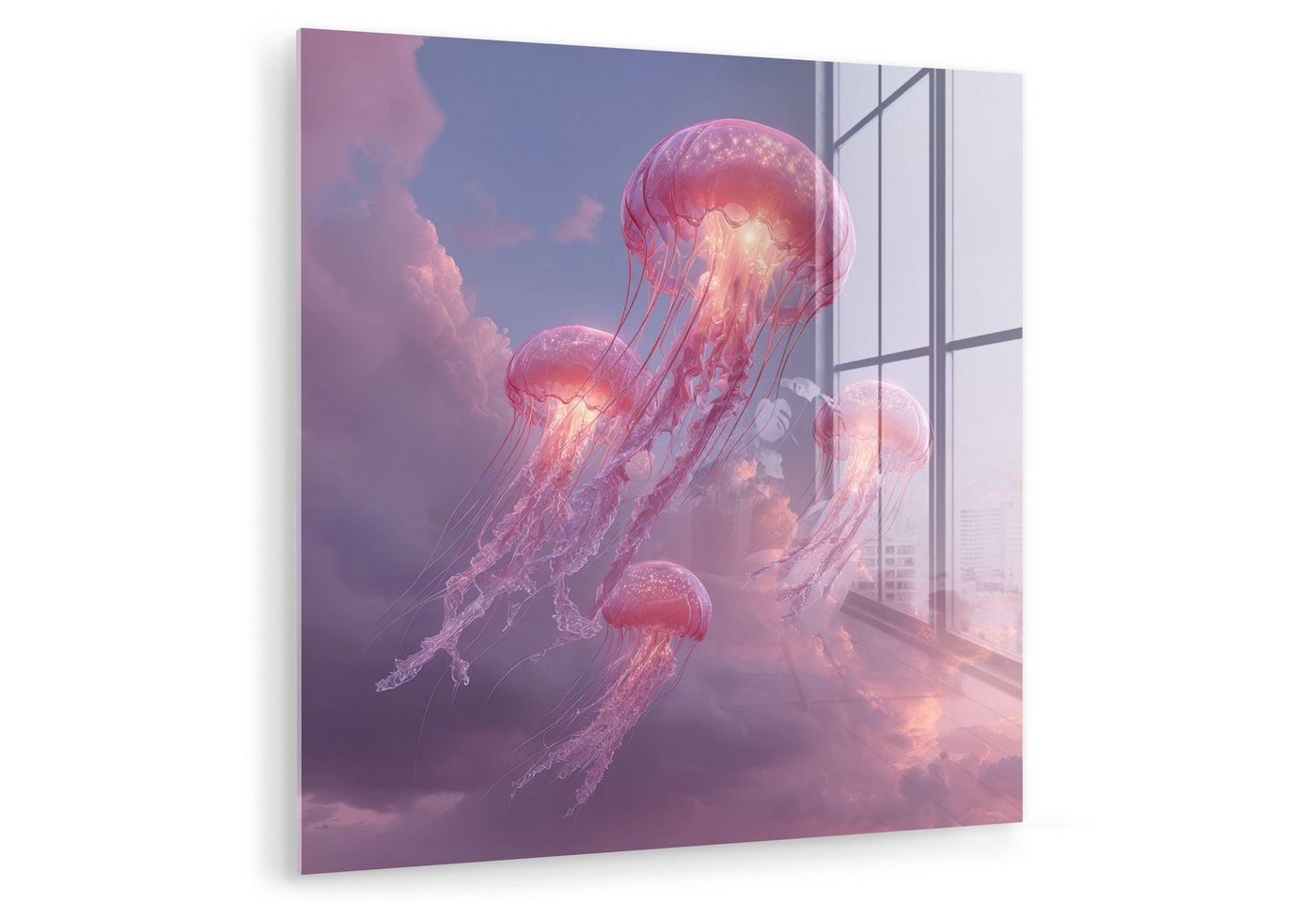 MuchoWow Acrylglasbild Qualle - Rosa - Wolken, Inkl. Aufhängung, Bilder auf Glas Wandbild, Wanddeko Wohnzimmer Badezimmer, 20x20 cm MuchoWow Acrylglasbild Qualle - Rosa - Wolken, Inkl. Aufhängung, Bilder auf Glas Wandbild, Wanddeko Wohnzimmer Badezimmer, 20x20 cm von MuchoWow